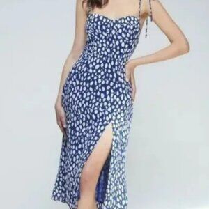 Commense Time Portal Slit Dress Blue Polka Dot Size medium